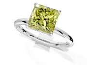 Hidden Halo Engagement Ring Setting for Fancy Yellow Princess Cut Center with Thin Rounded Band and Prong Head in Sterling Silver