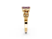 Leaf Engagement Ring Setting for Fancy Pink Emerald Cut Center with Milgrain Accent Band and Prong Head in Yellow Gold