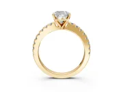 Solitaire Engagement Ring Setting for Cushion Cut Center with Single Row Accent Band and Prong Head in Yellow Gold
