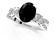3 Stone Engagement Ring Setting for Fancy Black Oval Center with Pave Split Shank and Prong Head in Platinum