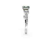 Leaf Motif Engagement Ring Setting for Fancy Green Asscher Cut Center with Pave Band and Prong Head in Platinum