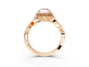 Halo Engagement Ring Setting for Fancy Pink Radiant Cut Center with Leaf Motif Split Shank and Prong Head in Rose Gold