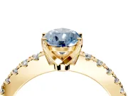 Solitaire Engagement Ring Setting for Fancy Blue Pear-Shaped Center with Single Row Accent Band and Prong Head in Yellow Gold