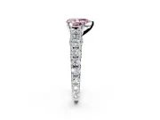 Solitaire Engagement Ring Setting for Fancy Pink Pear-Shaped Center with Pave Cathedral Shoulders and Prong Head in White Gold