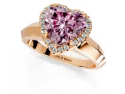 Halo Engagement Ring Setting for Fancy Pink Heart-Shaped Center with Knife Ridge Cathedral Band and Prong Head in Rose Gold