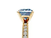 Solitaire Engagement Ring Setting for Fancy Blue Princess Cut Center with Milgrain-Edged Pave Band and Prong Head in Yellow Gold