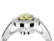 Bezel-Framed Halo Engagement Ring Setting for Fancy Yellow Pear-Shaped Center with Pave Band and Prong Head in Platinum