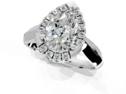 Halo Engagement Ring Setting for Pear-Shaped Center with Square Band and Prong Head in Sterling Silver