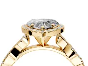 Halo Engagement Ring Setting for Heart-Shaped Center with Pave and Plain Twist Band and Prong Head in Yellow Gold