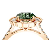 Milgrain Floral Halo Engagement Ring Setting for Fancy Green Round Cut Center with Pave Band and Prong Head in Rose Gold