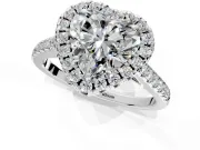 Halo Engagement Ring Setting for Heart-Shaped Center with Raised Halo, Pave Band and Prong Head in Platinum