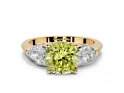 3 Stone Engagement Ring Setting for Fancy Yellow Cushion Cut Center with Large Pear-Shaped Accents and Prong Head in Yellow Gold