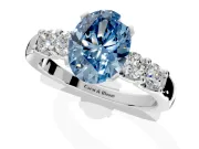 5 Stone Engagement Ring Setting for Fancy Blue Oval Center with Plain Band and Prong Head in White Gold