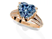 Solitaire Engagement Ring Setting for Fancy Blue Heart-Shaped Center with Accented Split Shank and Prong Head in Rose Gold