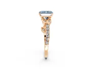 Leaf Motif Engagement Ring Setting for Fancy Blue Radiant Cut Center with Pave Band and Prong Head in Rose Gold
