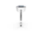 Halo Engagement Ring Setting for Fancy Blue Asscher Cut Center with Milgrain Halo, Pave Band and Prong Head in White Gold