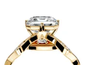 Solitaire Engagement Ring Setting for Asscher Cut Center with Accented Twist Band and Leaf Prong Head in Yellow Gold
