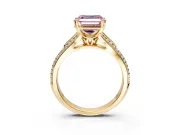 Solitaire Engagement Ring Setting for Fancy Pink Asscher Cut Center with Pave Rail Split Shank and Prong Head in Yellow Gold