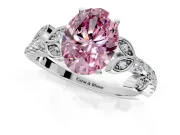 Leaf Motif Engagement Ring Setting for Fancy Pink Oval Center with Pave Band and Prong Head in Platinum