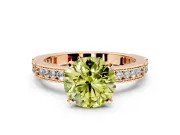 Solitaire Engagement Ring Setting for Fancy Yellow Round Cut Center with Milgrain-Edged Pave Band and Prong Head in Rose Gold