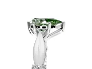 Solitaire Engagement Ring Setting for Fancy Green Pear-Shaped Center with Carved Leaf Shoulders and Prong Head in Sterling Silver