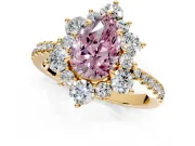 Floral Halo Engagement Ring Setting for Fancy Pink Pear-Shaped Center with Pave Accents and Prong Head in Yellow Gold