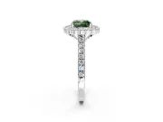 Milgrain Floral Halo Engagement Ring Setting for Fancy Green Cushion Cut Center with Pave Band and Prong Head in Sterling Silver