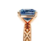 Solitaire Engagement Ring Setting for Fancy Blue Asscher Cut Center with Milgrain X Pattern Band and Prong Head in Rose Gold