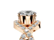 Halo Engagement Ring Setting for Oval Center with Pave Infinity Twist Band and Prong Head in Rose Gold