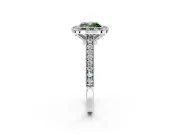 Halo Engagement Ring Setting for Fancy Green Cushion Cut Center with Milgrain Pave Band and Bezel Head in White Gold