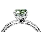 Solitaire Engagement Ring Setting for Fancy Green Oval Center with XO Engraved Band and Prong Head in Platinum