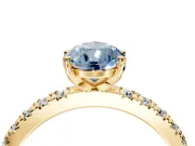 Solitaire Engagement Ring Setting for Fancy Blue Pear-Shaped Center with Fine Pave Band and Claw Prong Head in Yellow Gold
