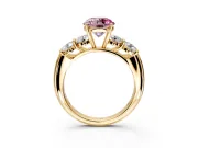 5 Stone Engagement Ring Setting for Fancy Pink Round Cut Center with Graduated Accents and Prong Head in Yellow Gold