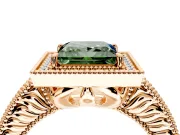 Milgrain Halo Engagement Ring Setting for Fancy Green Princess Cut Center with Pave Band and Prong Head in Rose Gold
