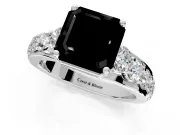 Solitaire Engagement Ring Setting for Fancy Black Asscher Cut Center with Graduated Shared Prongs and Prong Head in White Gold