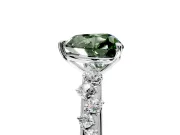 Cluster Engagement Ring Setting for Fancy Green Heart-Shaped Center with Round Cut Accent Band and Prong Head in Sterling Silver