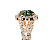 Halo Engagement Ring Setting for Fancy Green Round Cut Center with Pave Split Shank and Prong Head in Rose Gold