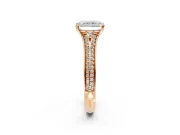 Solitaire Engagement Ring Setting for Radiant Cut Center with Pave Rail Split Shank and Prong Head in Rose Gold