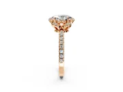 Halo Engagement Ring Setting for Oval Center with Openwork Halo, Pave Band and Prong Head in Rose Gold