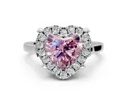 Single Halo Engagement Ring Setting for Fancy Pink Heart-Shaped Center with Corner Claws, Plain Band and Prong Head in Sterling Silver