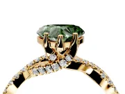 Solitaire Engagement Ring Setting for Fancy Green Heart-Shaped Center with Narrow Twist Pave Band and Prong Head in Yellow Gold