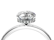 Hidden Halo Engagement Ring Setting for Oval Center with Plain Band and Tall Prong Head in White Gold