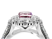 Large Accent Halo Engagement Ring Setting for Fancy Pink Emerald Cut Center with Pave Split Shank and Prong Head in Sterling Silver