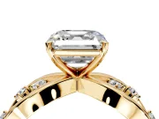 Solitaire Engagement Ring Setting for Asscher Cut Center with Criss-Cross Accent Band and Prong Head in Yellow Gold