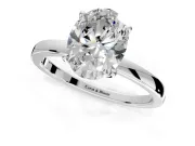 Solitaire Engagement Ring Setting for Oval Center with Thin Rounded Plain Band and Prong Head in Platinum