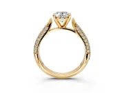 Solitaire Engagement Ring Setting for Oval Center with Multi-Row Accents and Prong Head in Yellow Gold