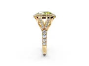 Double Halo Engagement Ring Setting for Fancy Yellow Oval Center with Narrow Pave Split Shank and Prong Head in Yellow Gold