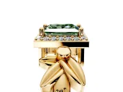 Halo Engagement Ring Setting for Fancy Green Princess Cut Center with Floral Band and Prong Head in Yellow Gold