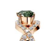 Halo Engagement Ring Setting for Fancy Green Heart-Shaped Center with Pave Infinity Twist Band and Prong Head in Rose Gold