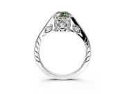 Cathedral Engagement Ring Setting for Fancy Green Oval Center with Antique-Style Pave Band and Prong Head in White Gold